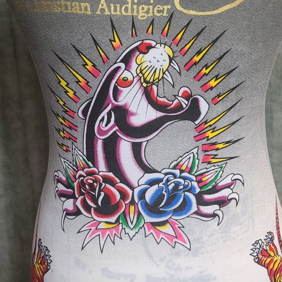 Ed Hardy extra long tee with logo and crystals Med - Picture 11 of 16